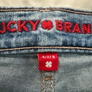 Lucky Brand Sweet Boot Light Blue Denim with Red Embroidered Logo Size 27/4